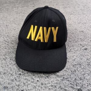 Vintage US Navy Snapback Hat Cap Black OSFA Embroidered Made In USA Adjustable